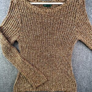 Lauren Ralph Lauren Women’s Sweater Beige Heathered Medium Cotton Pullover Boat